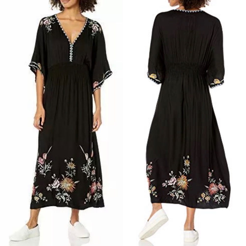 Johnny Was Pete and Greta Oversized Sleeveless Floral Embroidered Midi Dress